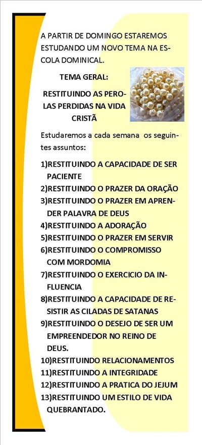 PANFLETO DA DIVULGAÇÃO DA ESCOLA BIBLICA DOMINICAL